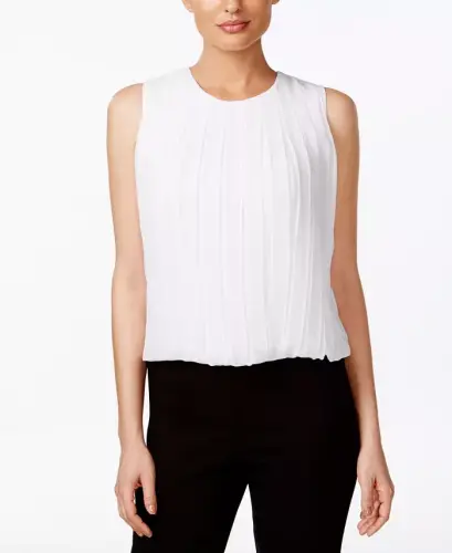 Sleeveless Pleated Blouse - White - 1
