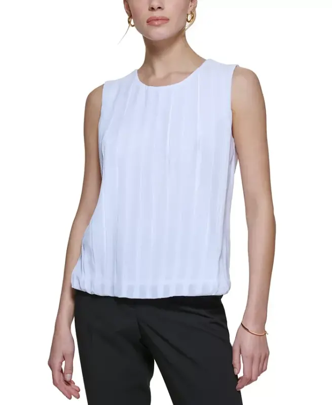 Sleeveless Pleated Blouse - White - 3