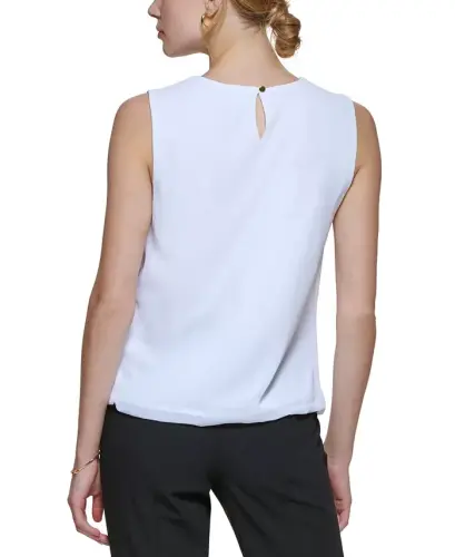 Sleeveless Pleated Blouse - White - 4