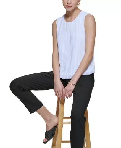 Sleeveless Pleated Blouse - White - 6