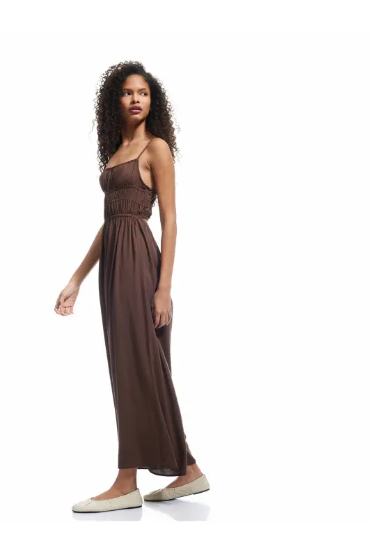 Kolsuz U Yaka Askılı Viskon Sırt Detaylı Salopet Tulum - 2