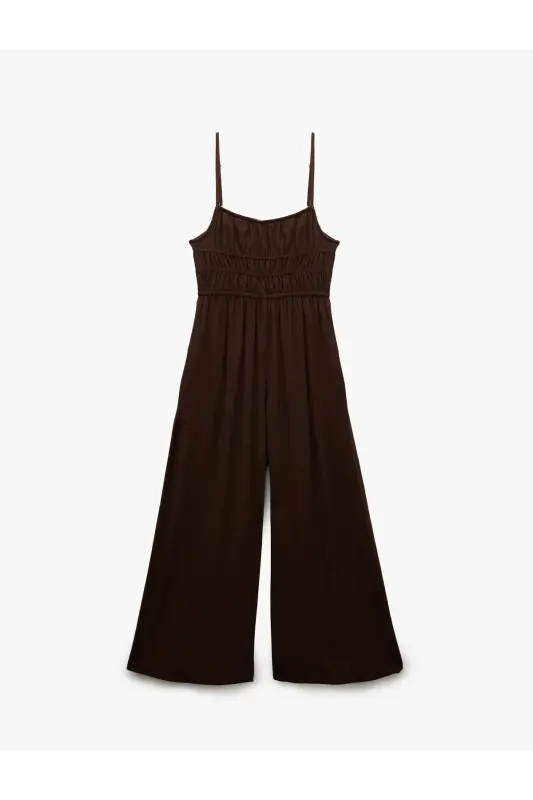 Kolsuz U Yaka Askılı Viskon Sırt Detaylı Salopet Tulum - 3