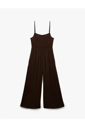 Kolsuz U Yaka Askılı Viskon Sırt Detaylı Salopet Tulum - 3