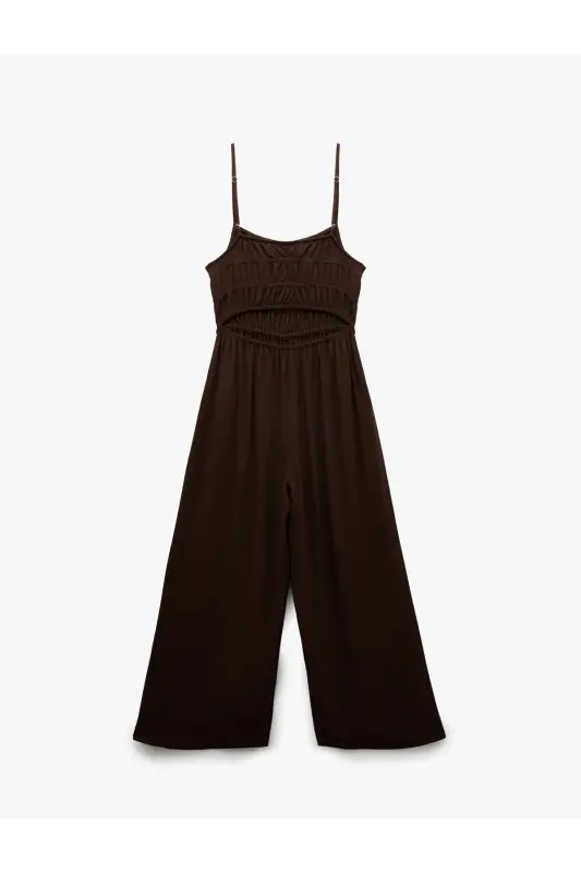 Kolsuz U Yaka Askılı Viskon Sırt Detaylı Salopet Tulum - 4