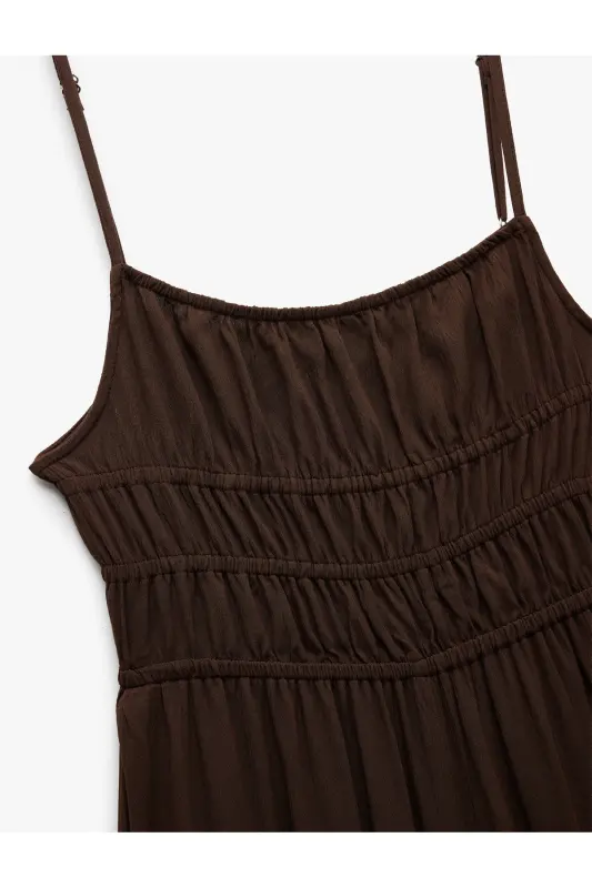 Kolsuz U Yaka Askılı Viskon Sırt Detaylı Salopet Tulum - 5