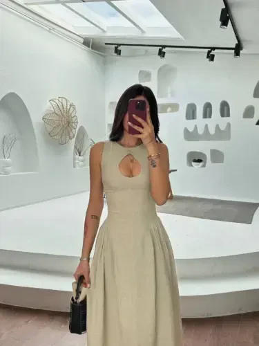 Колсуз Узун Кабардин Көйнөк - Боз - 4