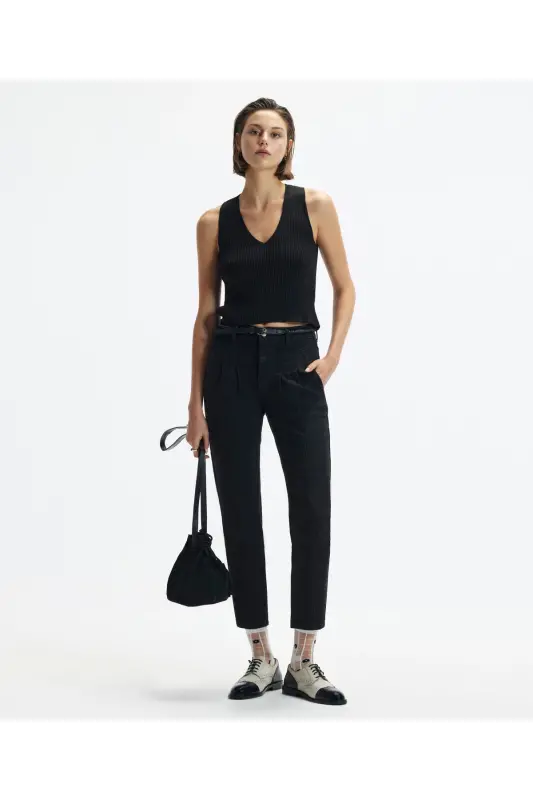 Kolsuz V Yakalı Triko-SİYAH - 1