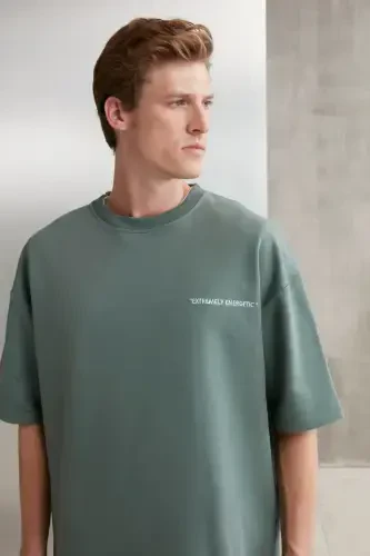 Kolumbiya Erkaklar 2'li Komfort Fit Qulay Kalıp Yozuv Nakışlı Shardonsiz Yashil Sport Kostyumi-Yashil - 7