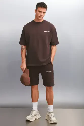 Kolumbiya Erkaklar 2'li To'plam Comfort Fit Qulay Qolip Yozuv Nakshli Shardonsiz Jigarrang Sport Kostyumi-Jigarrang - 3