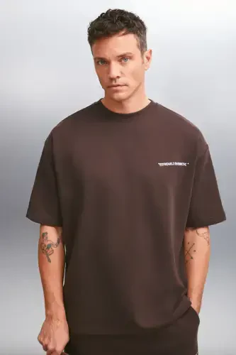 Kolumbiya Erkaklar 2'li To'plam Comfort Fit Qulay Qolip Yozuv Nakshli Shardonsiz Jigarrang Sport Kostyumi-Jigarrang - 4