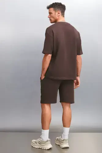 Kolumbiya Erkaklar 2'li To'plam Comfort Fit Qulay Qolip Yozuv Nakshli Shardonsiz Jigarrang Sport Kostyumi-Jigarrang - 7