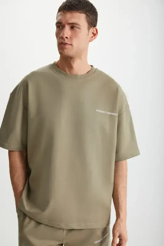 Kolumbiya Erkaklar 2'li To'plam Comfort Fit Qulay Qolip Yozuvli Kashtali Shardonsiz Haki Sport Kostyumi-Haki - 3