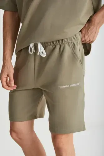 Kolumbiya Erkaklar 2'li To'plam Comfort Fit Qulay Qolip Yozuvli Kashtali Shardonsiz Haki Sport Kostyumi-Haki - 4