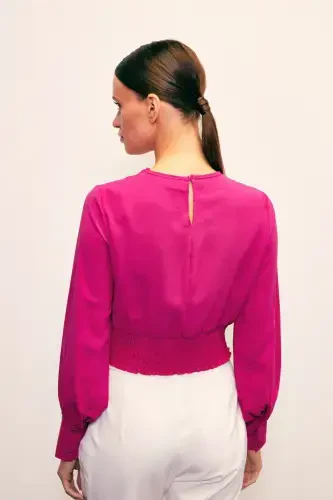 Kolye Detaylı Crop Bluz - Fuşya-FUŞYA - 6