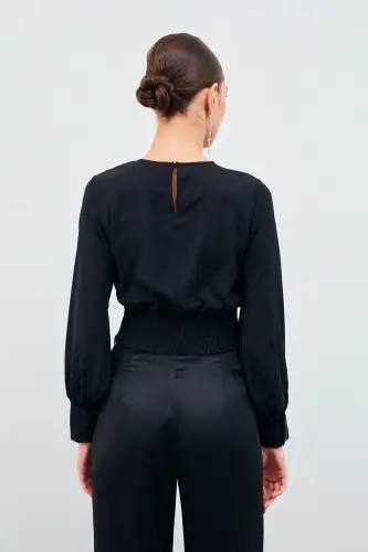 Kolye Detaylı Crop Bluz - Siyah-SİYAH - 7