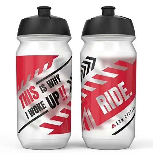 KOM Cycling Water Bottle 2 Pack. Cycling Water Bottle Set to Inspire. Includes 2 bike water bottles that fit most cages and bottle holders. BPA Free! Made in Europe - 1