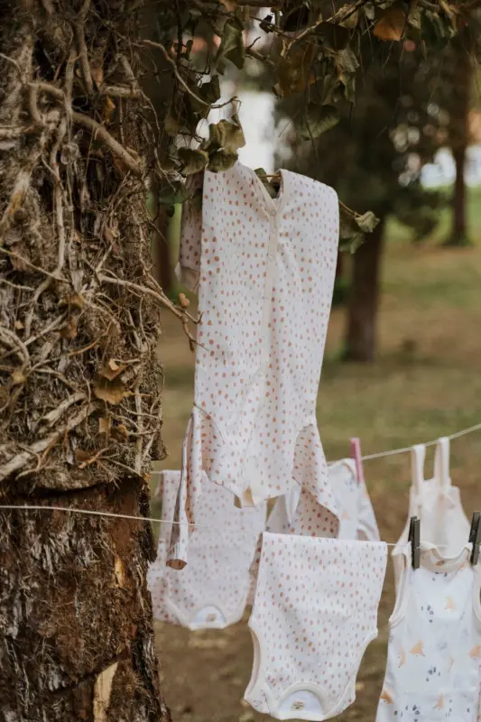 Комбинезон с длинным рукавом, детский, с принтом, из органического хлопка в горошек. - 3