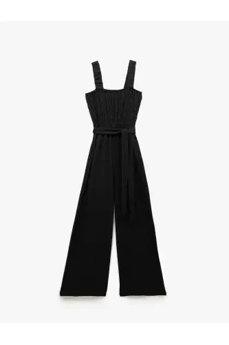 Комбинезон женский черный без рукавов с поясом 5SAL40007IK-Черный - 3