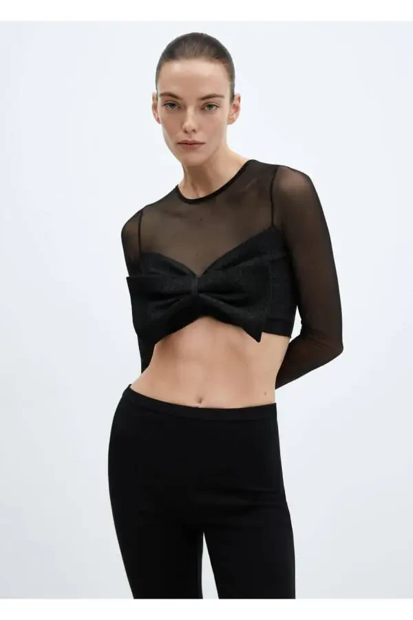 Комбинированная блузка с трикотажной отделкой из кружева - 1