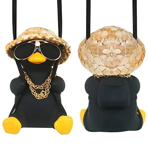 Cool Car Accessories for Men Funny Truck Rear View Mirrors Charms Stuff Automotive Mirror Hanging Things Black Swinging Duck Ornaments for Boys Cute Dashboard Decorations Gifts Hippie Auto Must Haves 
