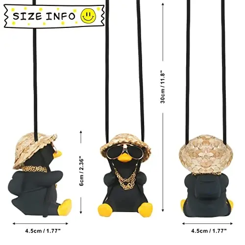 Cool Car Accessories for Men Funny Truck Rear View Mirrors Charms Stuff Automotive Mirror Hanging Things Black Swinging Duck Ornaments for Boys Cute Dashboard Decorations Gifts Hippie Auto Must Haves - 4