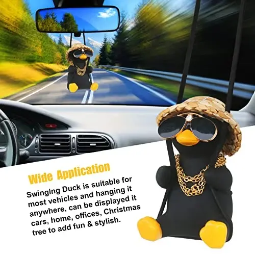 Cool Car Accessories for Men Funny Truck Rear View Mirrors Charms Stuff Automotive Mirror Hanging Things Black Swinging Duck Ornaments for Boys Cute Dashboard Decorations Gifts Hippie Auto Must Haves - 5