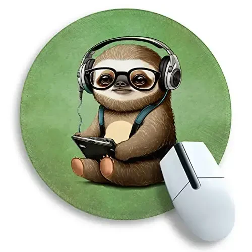 Funny Green Round Mouse Pad Mouse Pad for Desk, Cute Sloth Computer Mousepad with Stitched Edge Non-Slip Rubber Base, Cute Green Home Office Decor Desk Accessories Office Supplies Gift for Women Men 