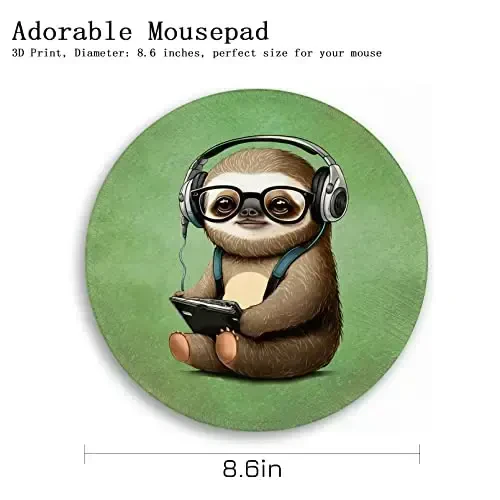 Funny Green Round Mouse Pad Mouse Pad for Desk, Cute Sloth Computer Mousepad with Stitched Edge Non-Slip Rubber Base, Cute Green Home Office Decor Desk Accessories Office Supplies Gift for Women Men - 4