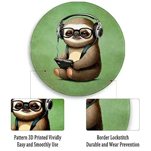 Funny Green Round Mouse Pad Mouse Pad for Desk, Cute Sloth Computer Mousepad with Stitched Edge Non-Slip Rubber Base, Cute Green Home Office Decor Desk Accessories Office Supplies Gift for Women Men - 5