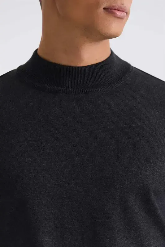 Ko'mir rang Slim Fit Yarim-Bo'yinbog'li Triko Jomper - 3