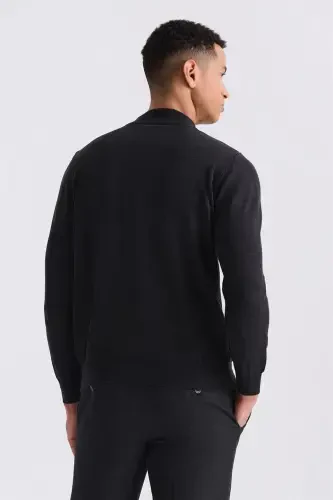 Ko'mir rang Slim Fit Yarim-Bo'yinbog'li Triko Jomper - 4