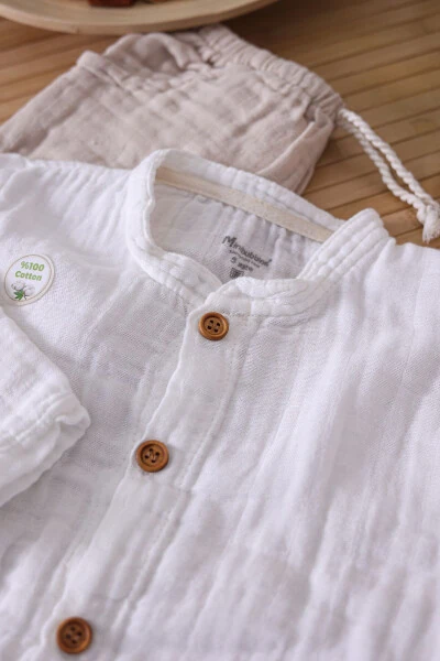 Kompak Penye Ipliklerden Üretilen Lastiksiz paça Organik Müslin Kumaş Çocuk Takım - 4