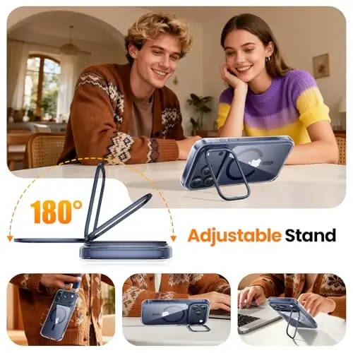 Комплект 3-в-1 для iPhone 17 Pro: чехол с подставкой для камеры, 1 защитное стекло и 1 защита объектива [MagSafe][Ударопрочный и магнитный][Полупрозрачный матовый] Модный чехол для 17 Pro (синий) - 6