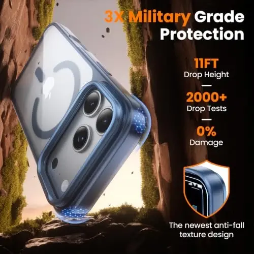 Комплект 3-в-1 для iPhone 17 Pro Max: чехол с подставкой для камеры, защитное стекло, крышка для кнопки управления камерой. Совместим с MagSafe, защита от падений, ударопрочный, полупрозрачный чехол для 17 Pro Max (синий). - 5