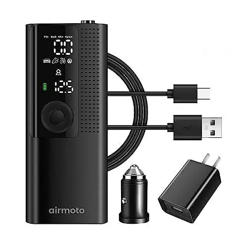Комплект Airmoto и Power Kit — 1 комплект — портативный компрессор для подкачки шин с комплектом питания для зарядки дома и в дороге — беспроводной воздушный насос для автомобильных, мотоциклетных и велосипедных шин - 1