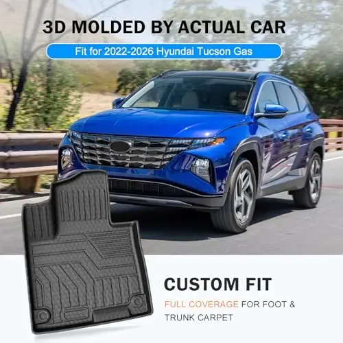 Комплект автомобильных ковриков KUST для Hyundai Tucson 2022-2026 (только бензин) | Всепогодные коврики, коврик в багажник, ТПЭ резина, с высоким бортиком - 2