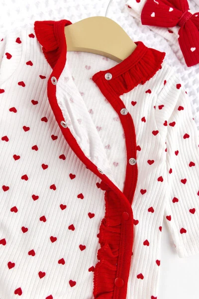 Комплект для девочки: комбинезон с оборками, банданой и сердечками - 3