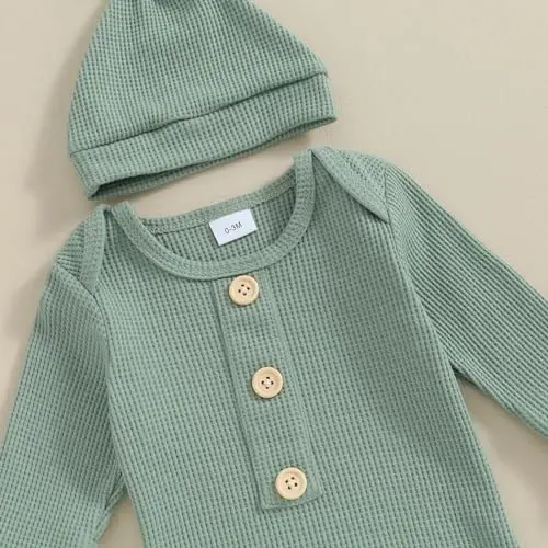 Комплект для новорожденных BULINGNA: платье с узлом и шапочка, унисекс, ночная рубашка с варежками, пижама цельная. - 5