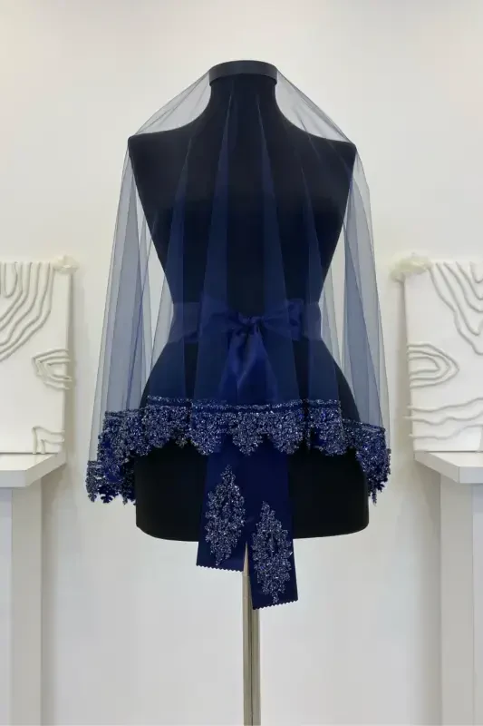 Комплект фаты для невесты цвета морской волны, комплект хны с принтом из стекляруса и блесток, 6 предметов - цвет морской волны - 6