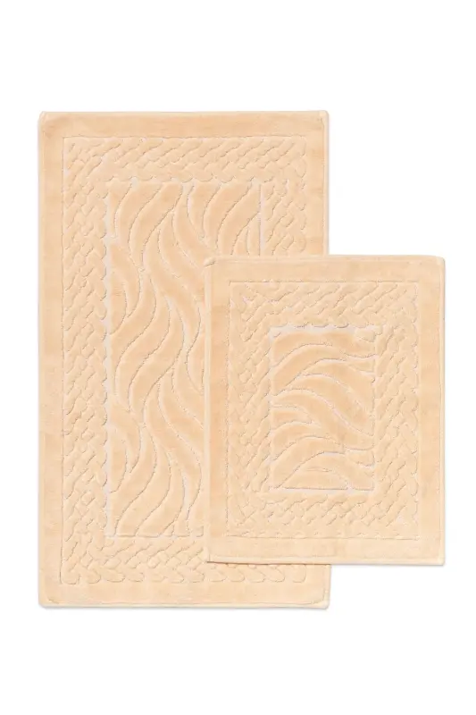 Комплект из 2 ковриков для ванной с волнистым узором - 100% хлопок - лососевый - 1