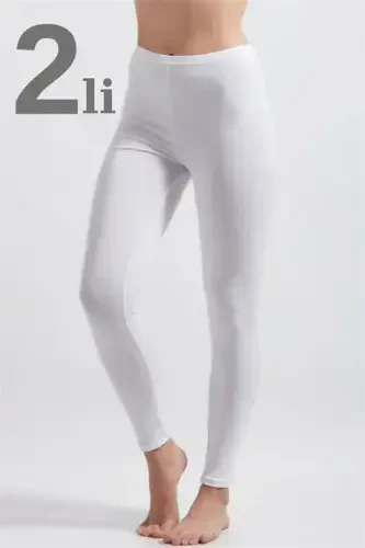 Комплект из 2 леггинсов Angelino Underwear белого цвета из хлопка и лайкры для женщин - 1