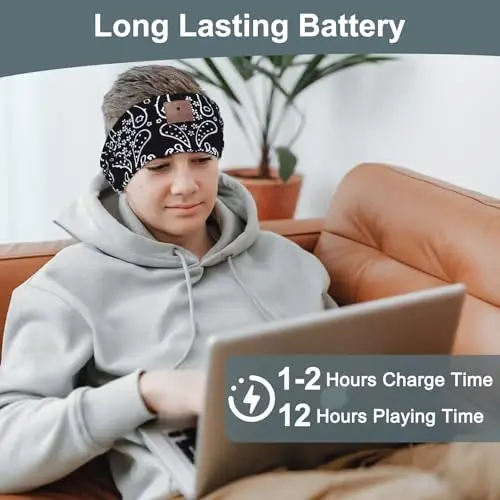 Комплект из 2 усовершенствованных беспроводных Bluetooth-оголовий для сна на боку, бега, путешествий и медитации - 5