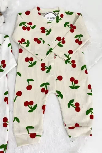 Комплект из 2-х комбинезонов для новорожденной девочки с цветочным рисунком, 1-3-6 месяцев - Вишня - Modazone (1)