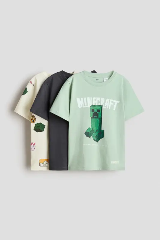 Комплект из 3 футболок с принтом - Зеленый/Minecraft - H&M