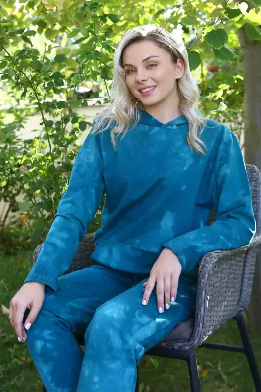 Комплект из женского хлопкового костюма Angelino Lingerie с капюшоном и карманами три нити бирюзовый спортивный костюм 9037 - 2