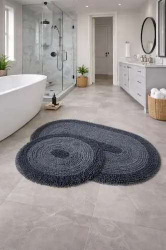 Комплект ковриков для ванной Macoroni Oval Antrasit из 2 предметов, коврик для ванной из натурального хлопка, набор для туалета — антрацитовый 