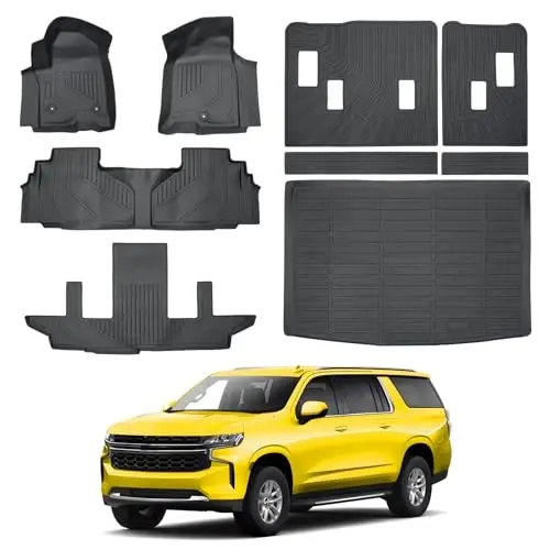Комплект ковриков KUST для пола и багажника 2021-2025 2026 Chevy/Chevrolet Suburban & GMC Yukon XL, всепогодный коврик багажника, коврик спинки TPE (только 7 мест) 