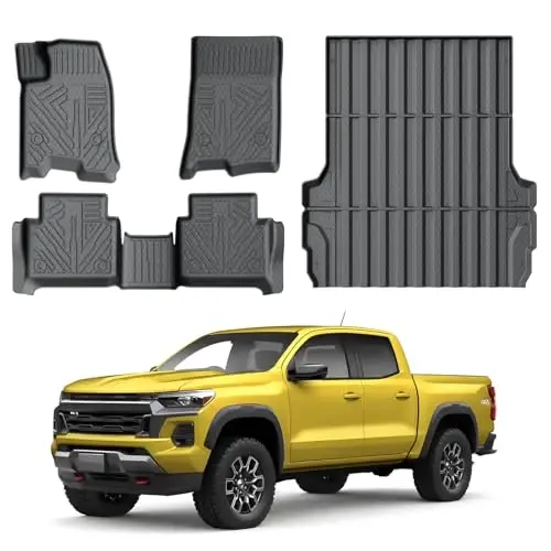 Комплект напольных ковриков и коврика в кузов KUST для 2023 2024 2025 2026 Chevy Colorado/GMC Canyon Crew Cab, вкладыш в кузов 5 футов, всепогодная защита, TPE резина, высокий борт, прочные - 1