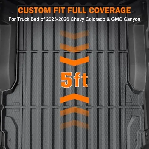 Комплект напольных ковриков и коврика в кузов KUST для 2023 2024 2025 2026 Chevy Colorado/GMC Canyon Crew Cab, вкладыш в кузов 5 футов, всепогодная защита, TPE резина, высокий борт, прочные - 5