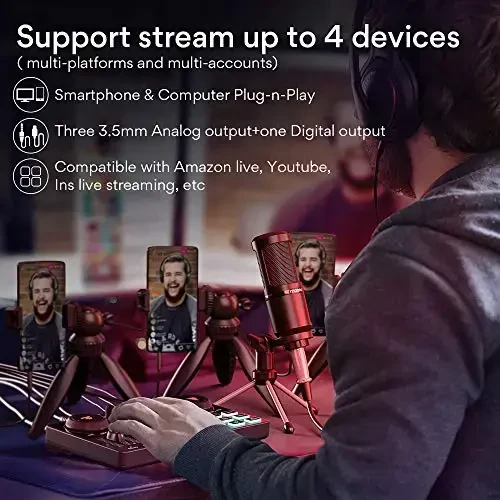 Комплект оборудования MAONO для подкастинга Аудиомикшер Универсальная студия для производства подкастов со встроенным микрофоном 3,5 мм для прямых трансляций, записи подкастов, ПК, смартфонов, диджеинга MaonoCaster Lite (AU-AM200-S1) - 6